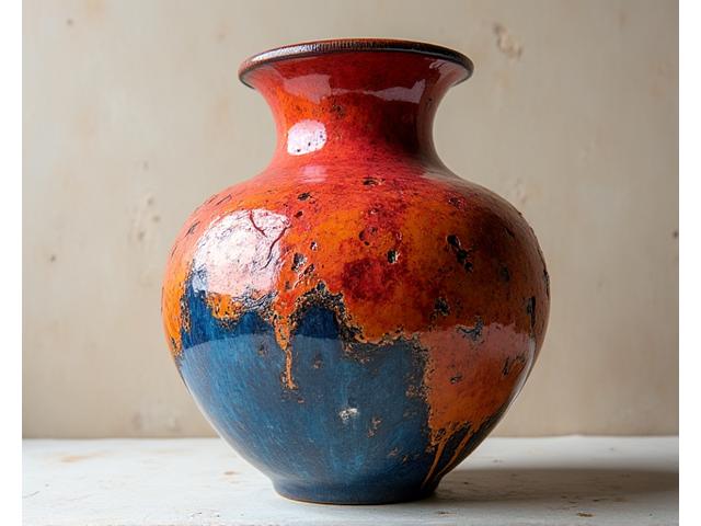 Vaso ceramico neo-espressionista dai colori vividi e forme distorte, che esprime emozioni intense.