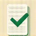 Icona stilizzata di un modulo di valutazione o questionario digitale con spunta verde