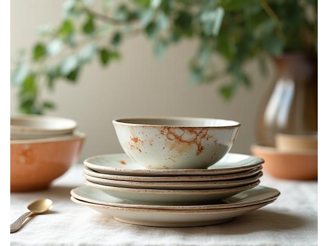 Servizio da tavola personalizzato in ceramica finemente decorata, con bordo dorato