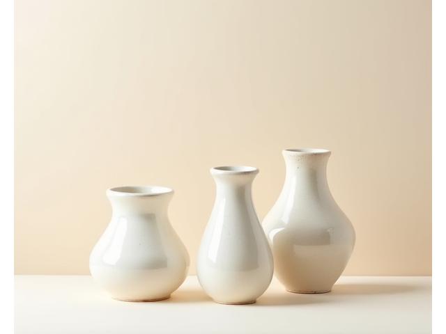 Grande vaso di ceramica minimalista color crema con fiori secchi, in un soggiorno moderno