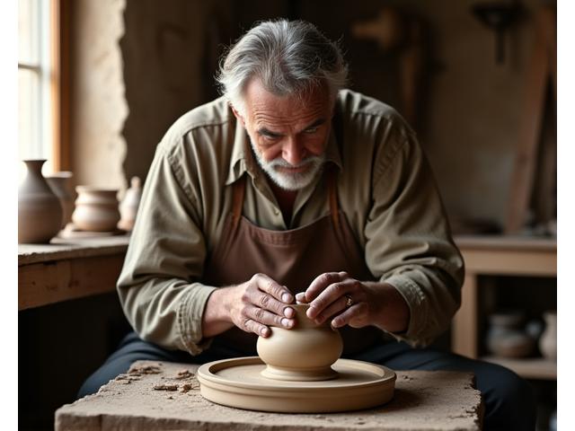 Marcello, il fondatore di Aria Nuova, nel 1952 lavora la ceramica nella sua bottega a Bologna.