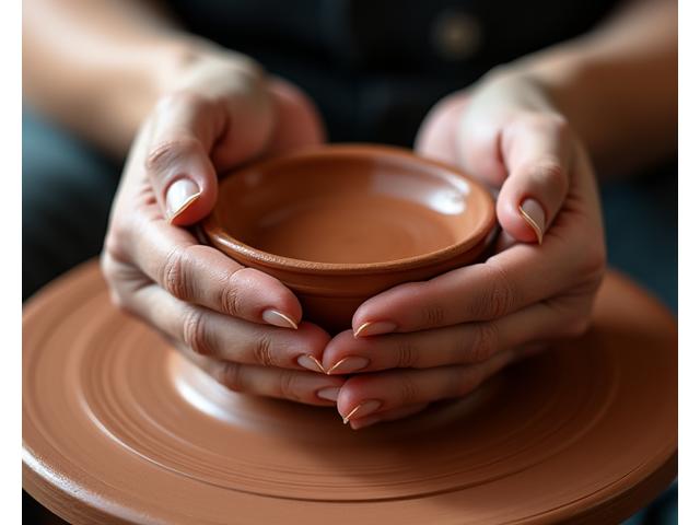 Mani esperte modellano l'argilla su un tornio, in un'immagine evocativa della connessione tra arte e anima.