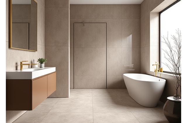 Piastrelle artistiche in un bagno di lusso con dettagli dorati