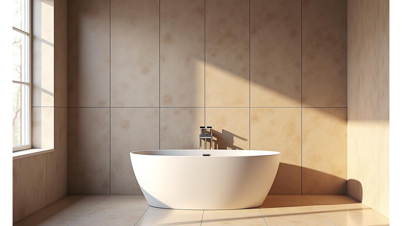 Bagno di lusso con piastrelle artistiche Aria Nuova in tonalità calde e rilassanti