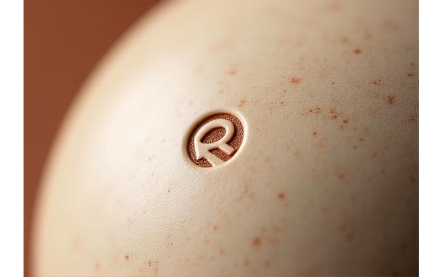 Simbolo di marchio registrato su ceramica artigianale che mostra protezione della proprietà intellettuale